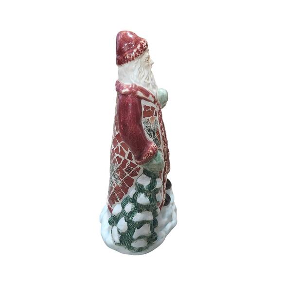 Vtg 14” Ceramic Santa Figurine Mosaic Christmas Holiday Decor Red Green Classic - Picture 4 of 12